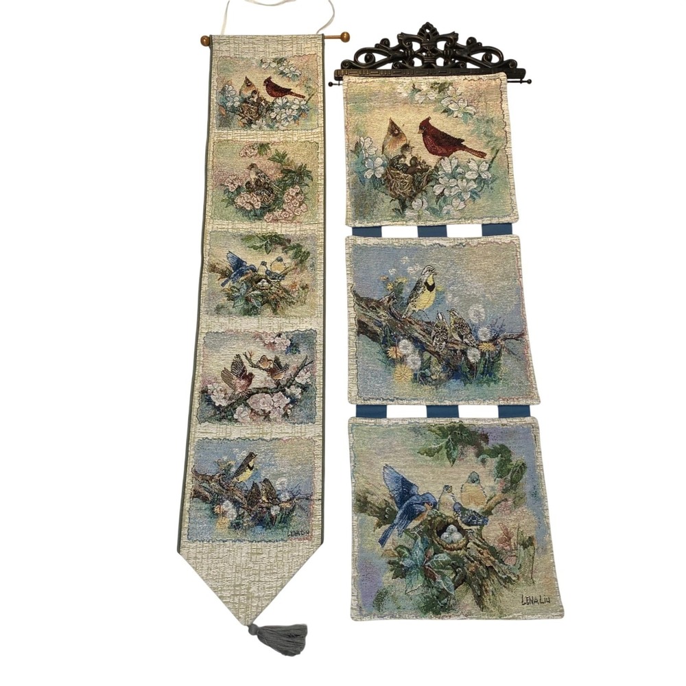 Lena Liu‎ Songs of Spring Tapestry Wall Hanging Set Birds Cardinal USA
